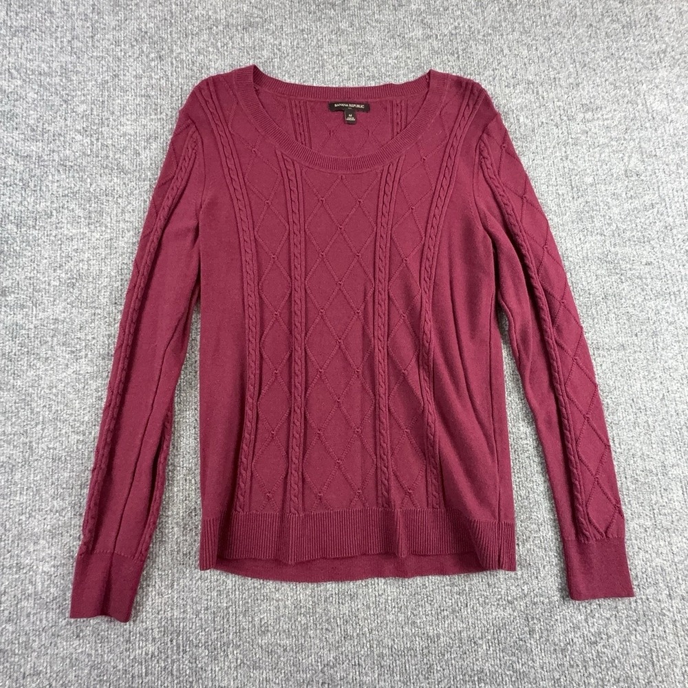 Banana Republic Red Cable Knit Argyle Scoop Neck Pullover Sweater Womens M